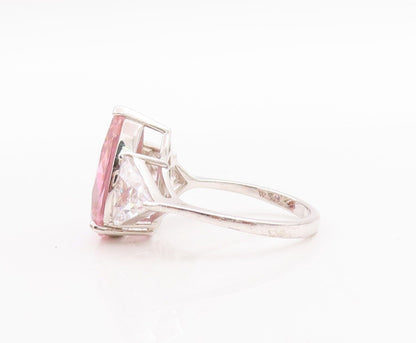 925 Sterling Silver Vintage Ring Oval Pink & Triangle White CZ  Sz 10  RG28635