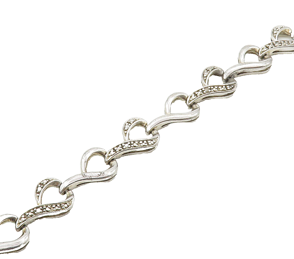 925 Sterling Silver  Shiny Genuine Diamonds Ribbon Chain Bracelet  BT6281
