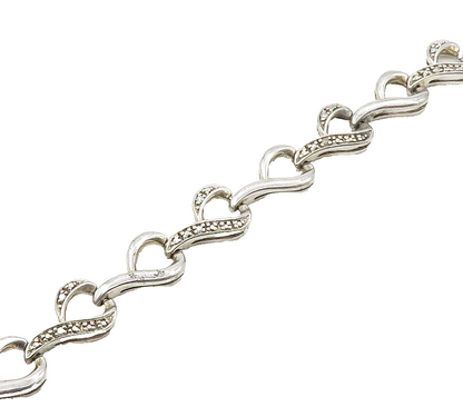 925 Sterling Silver  Shiny Genuine Diamonds Ribbon Chain Bracelet  BT6281