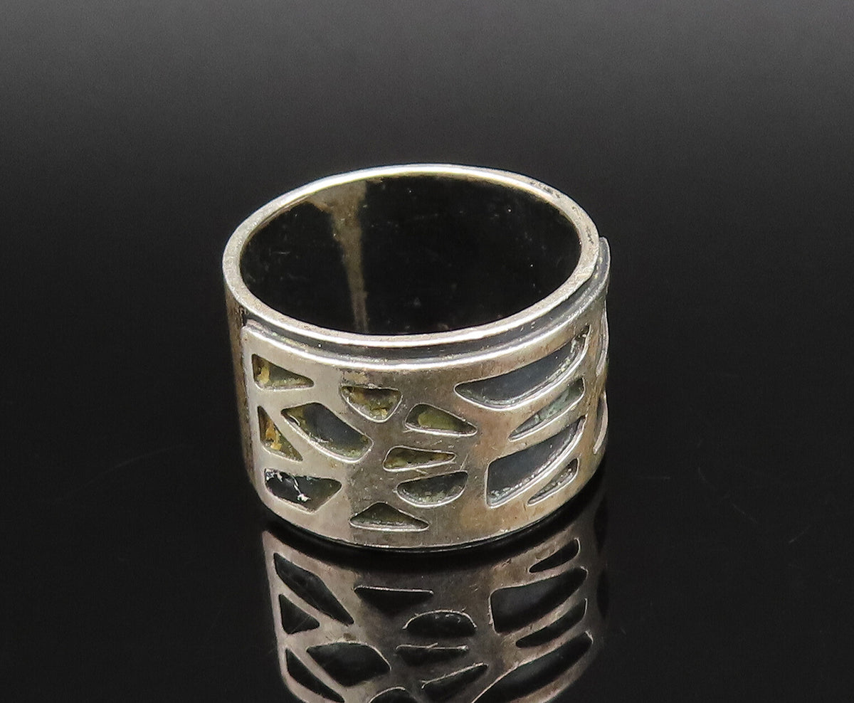 925 Sterling Silver  Vintage Carved Multi Shape Band Ring Sz 7.5  RG25927