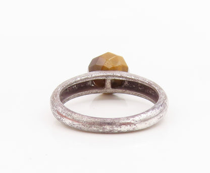 925 Sterling Silver Vintage Ring Faceted Tiger's Eye Solitaire Band Sz 6 RG34228