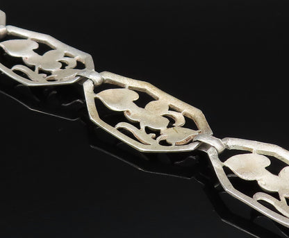 BAUR 925 Silver  Vintage Grapes & Leaf Motif Cutout Link Bracelet  BT9635