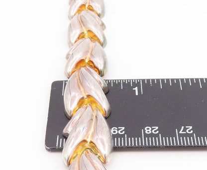 925 Sterling Silver Vintage Bracelet MILOR ITALY Classic Puffy Leaf Link BT11923