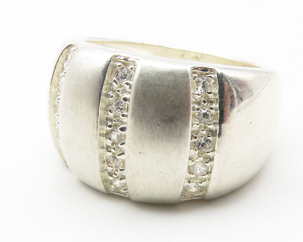 925 Sterling Silver  Vintage Topaz Pattern Shiny Matte Band Ring Sz 5  RG11482