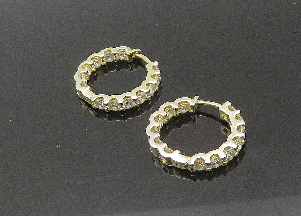 925 Sterling Silver  Vintage Shiny Cubic Zirconia Round Hoop Earrings  EG10856