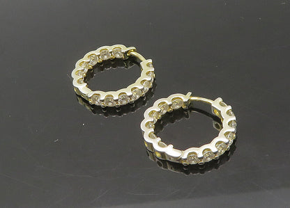 925 Sterling Silver  Vintage Shiny Cubic Zirconia Round Hoop Earrings  EG10856