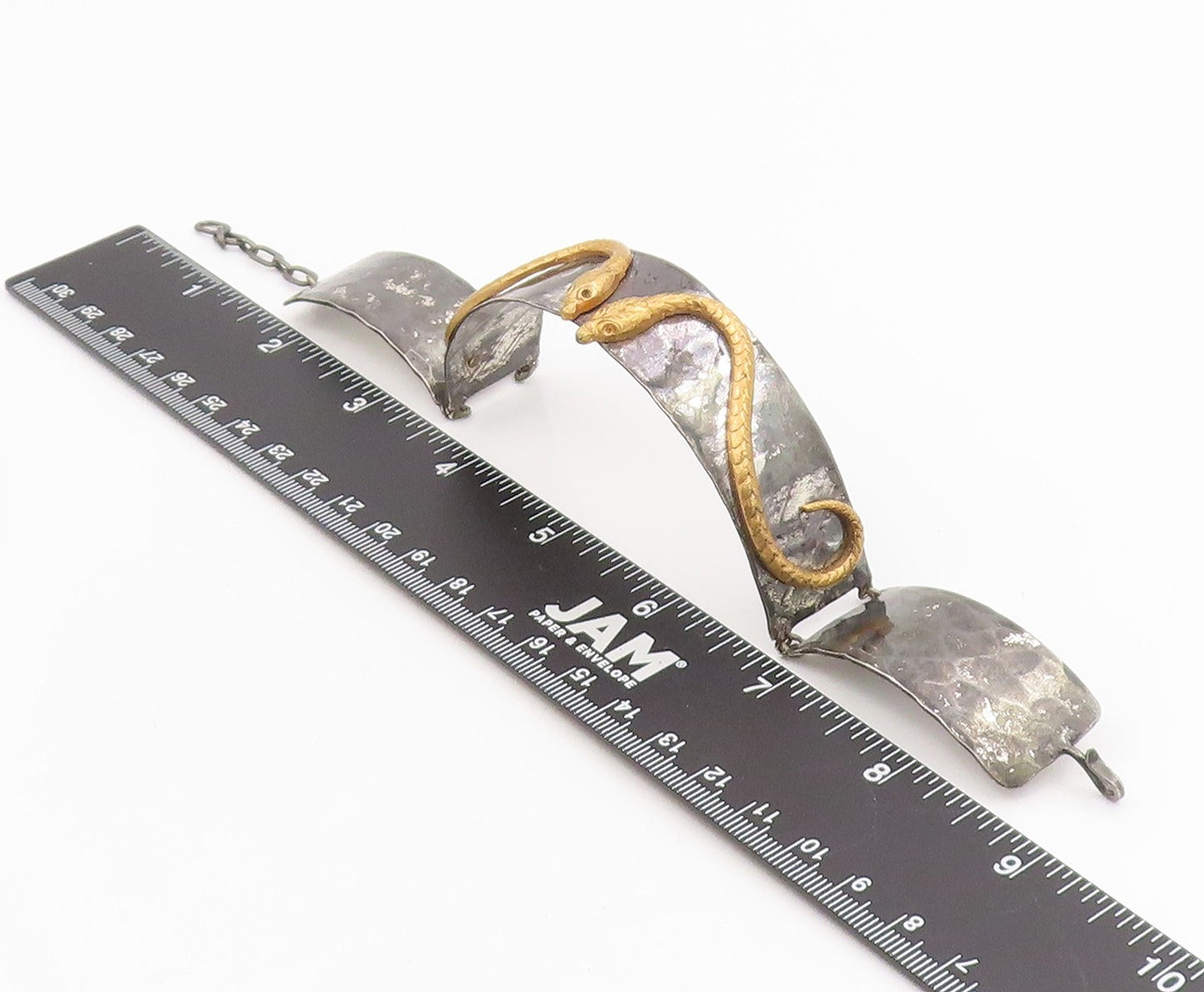 925 Sterling Silver Vintage Bracelet Two Tone Carved Serpentine Cuff  BT11576