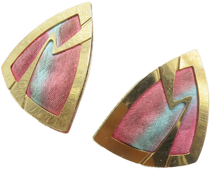 DESIGNER 925 Silver  Vintage Gold Plated Fabric Detail Drop Earrings  EG7251