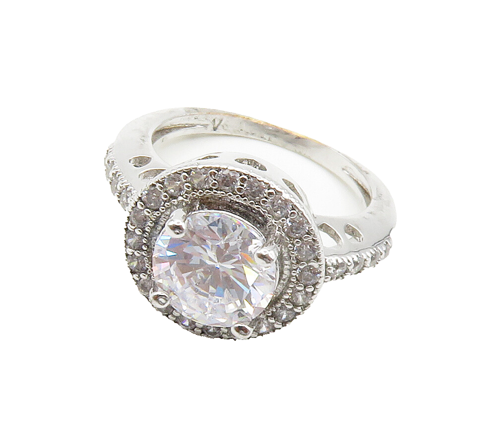 925 Sterling Silver  Sparkling Prong Set Cubic Zirconia Ring Sz 6.5  RG15231