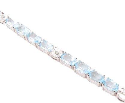 925 Sterling Silver Vintage Bracelet Minimalist Oval Cut Blue Topaz  BT10860