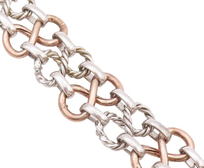 925 Sterling Silver Vintage Bracelet Twisted Rope Ring & Infinity Linked BT11117