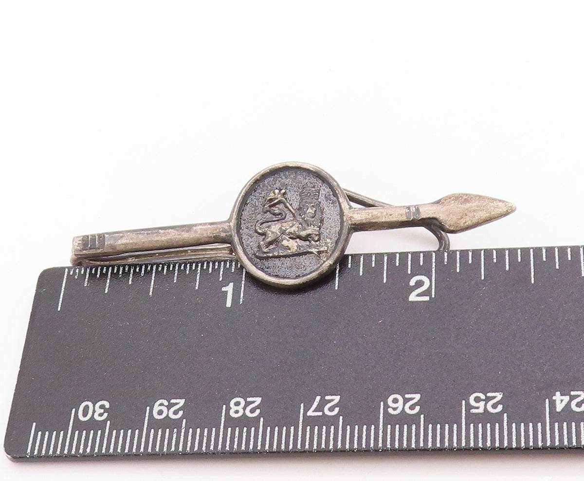 925 Sterling Silver Vintage Tie Clip DENMARK Etched Classic Lion Emblem  TR3955