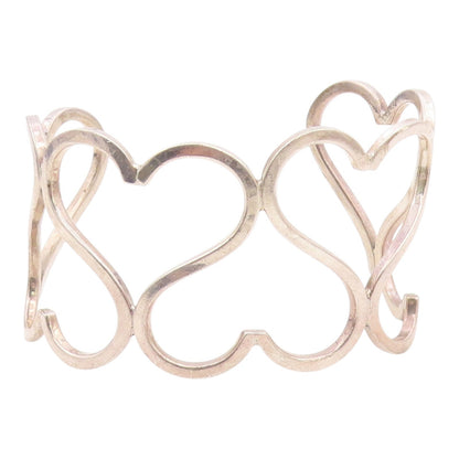 MEXICO 925 Silver  Vintage Shiny Up & Down Love Hearts Cuff Bracelet  BT8849
