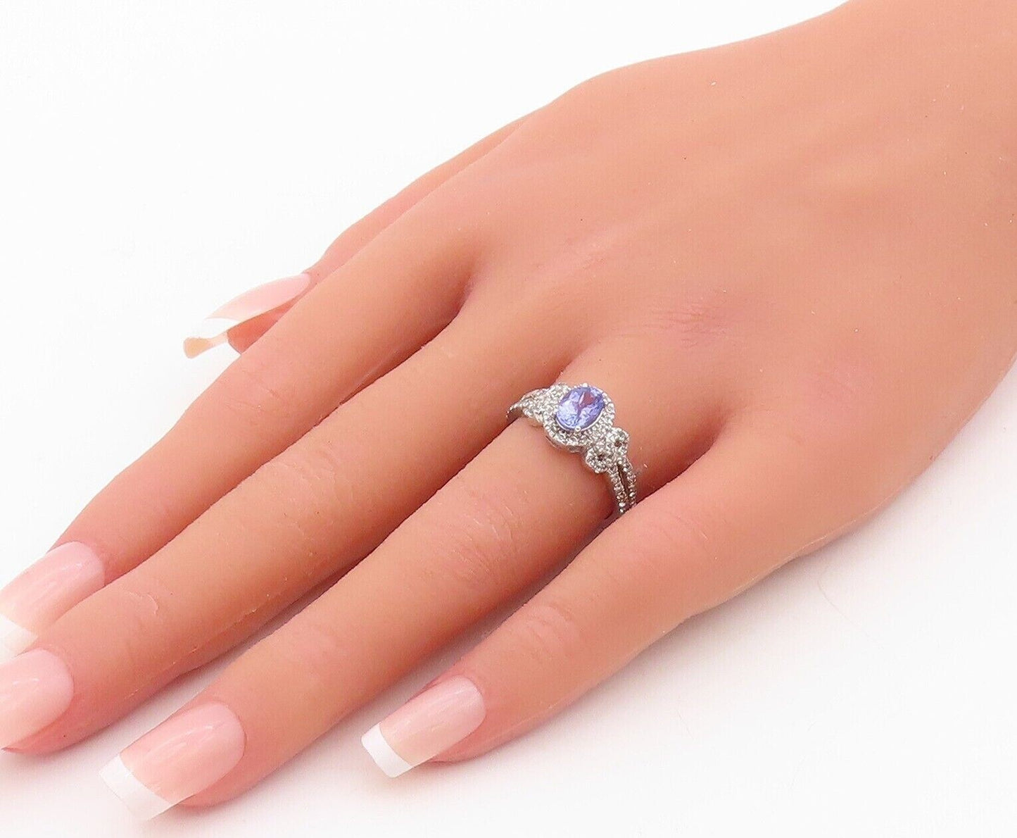 925 Sterling Silver Vintage Ring Swirly Carved Sapphire & CZ Inlay Sz 7  RG29979