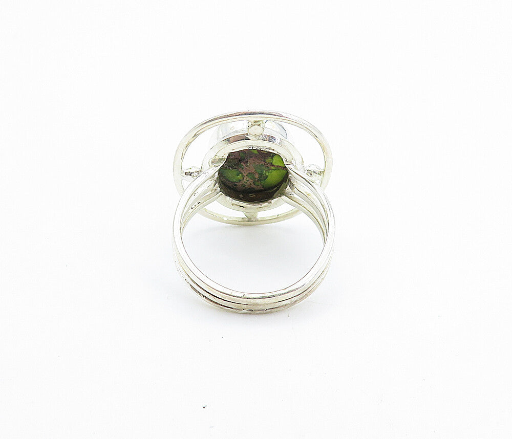925 Sterling Silver  Green & Purple Jasper Shiny Cocktail Ring Sz 7.5  RG8036