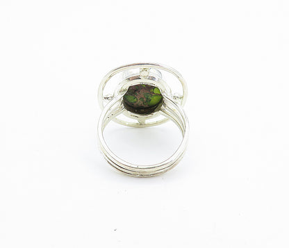 925 Sterling Silver  Green & Purple Jasper Shiny Cocktail Ring Sz 7.5  RG8036