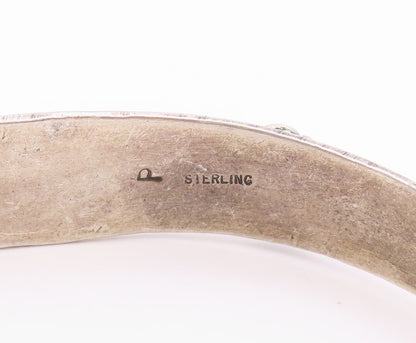 925 Sterling Silver Vintage Bracelet NAVAJO ZUNI Three Stone Turquoise  BT11779