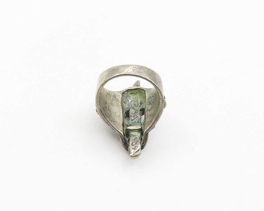 925 Sterling Silver  Vintage Dark Tone Skull Head Band Ring Sz 5  RG19796