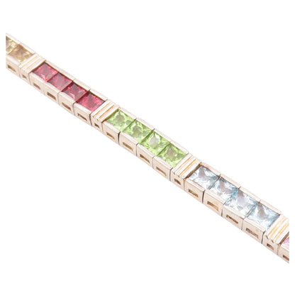 925 Sterling Silver Vintage Bracelet Square Cut Gemstone Tennis Link  BT12179