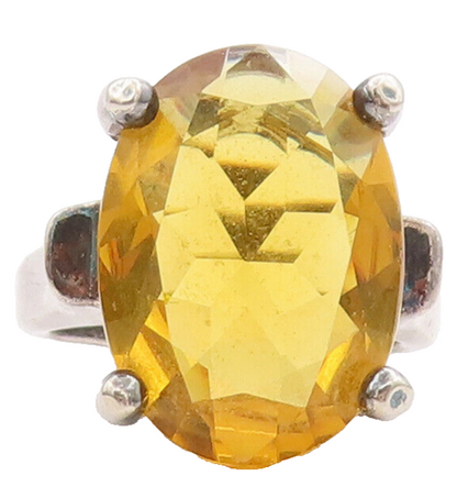 925 Sterling Silver Vintage Ring Large Oval Cut Real Citrine  Sz 6  RG28175