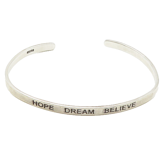 925 Sterling Silver  Vintage Stamped Hope Dream Believe Cuff Bracelet  BT6633