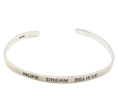 925 Sterling Silver  Vintage Stamped Hope Dream Believe Cuff Bracelet  BT6633