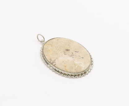 925 Sterling Silver Vintage Pendant Large Gemstone Halo Twisted Rope   PT23301