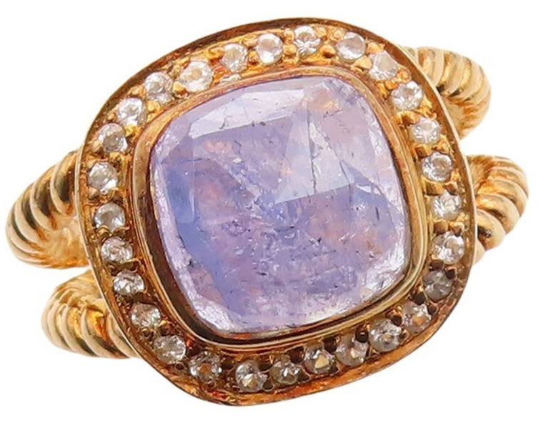 925 Sterling Silver Vintage Ring Gold Plated Topaz & Gemstone  Sz 8  RG30861