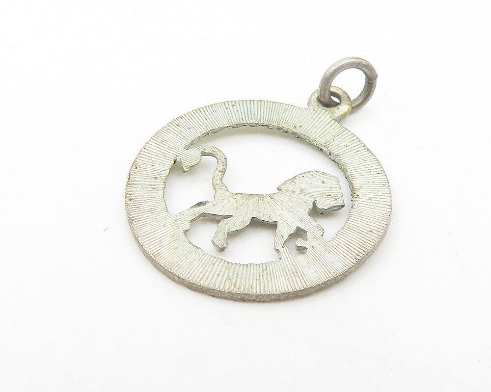 925 Sterling Silver  Vintage Petite Open Circle Lion Animal Pendant  PT9366