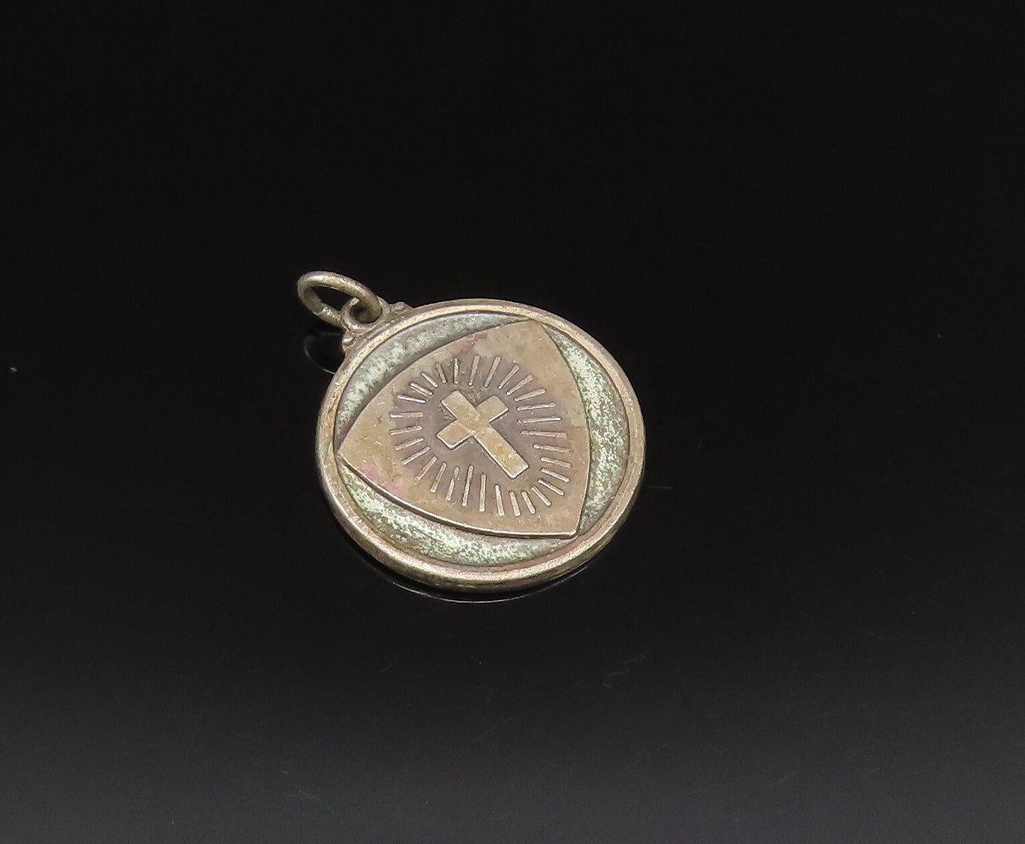 HAYWARD 925 Silver  Vintage Religious Cross Round Medal Pendant  PT21520