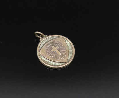 HAYWARD 925 Silver  Vintage Religious Cross Round Medal Pendant  PT21520