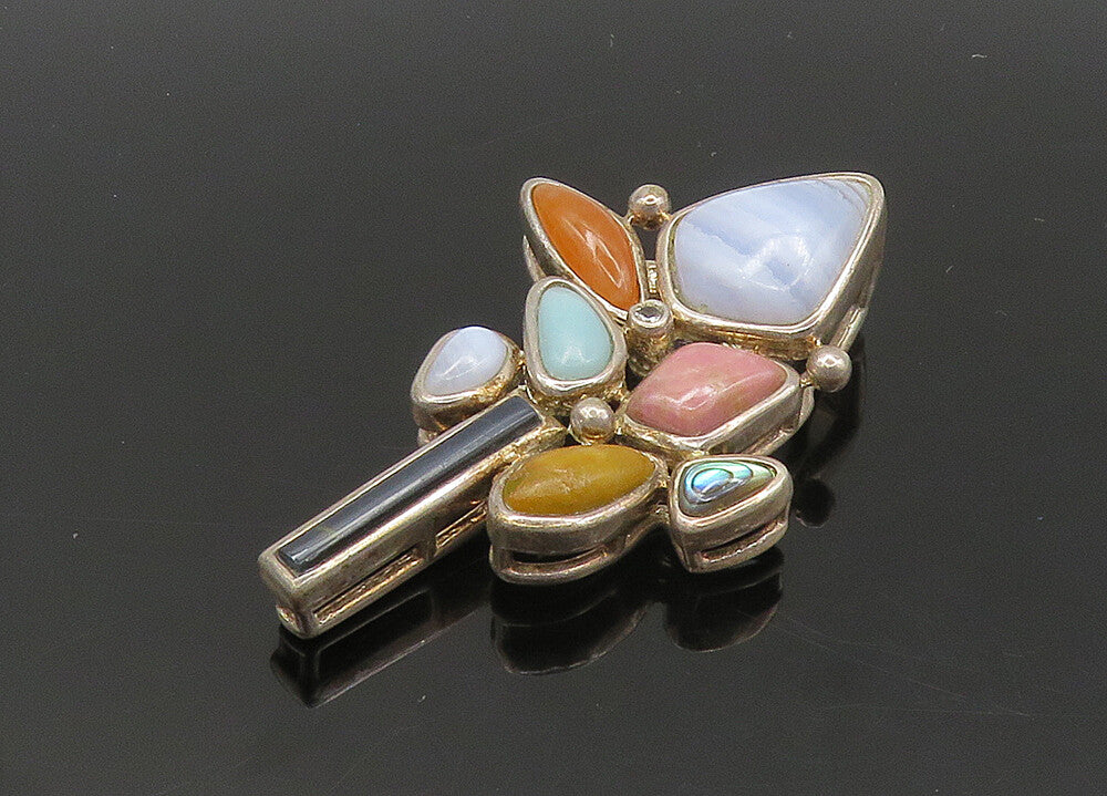 WHITNEY KELLY 925 Silver Vintage Agate Onyx & Multi Stone Pendant PT16708