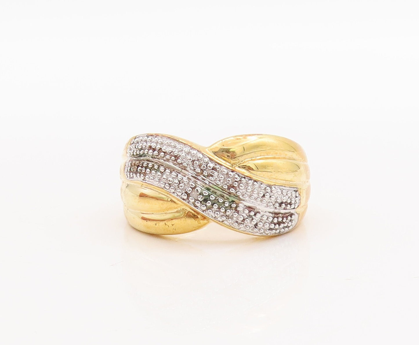 925 Sterling Silver Vintage Ring Gold Plated Swirly Carved CZ X  Sz 8  RG29191