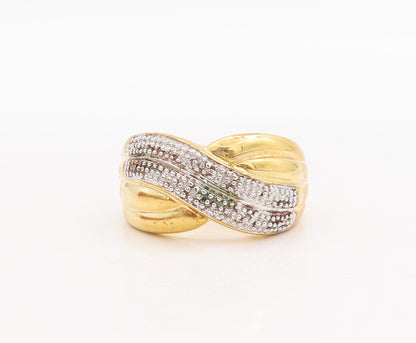 925 Sterling Silver Vintage Ring Gold Plated Swirly Carved CZ X  Sz 8  RG29191