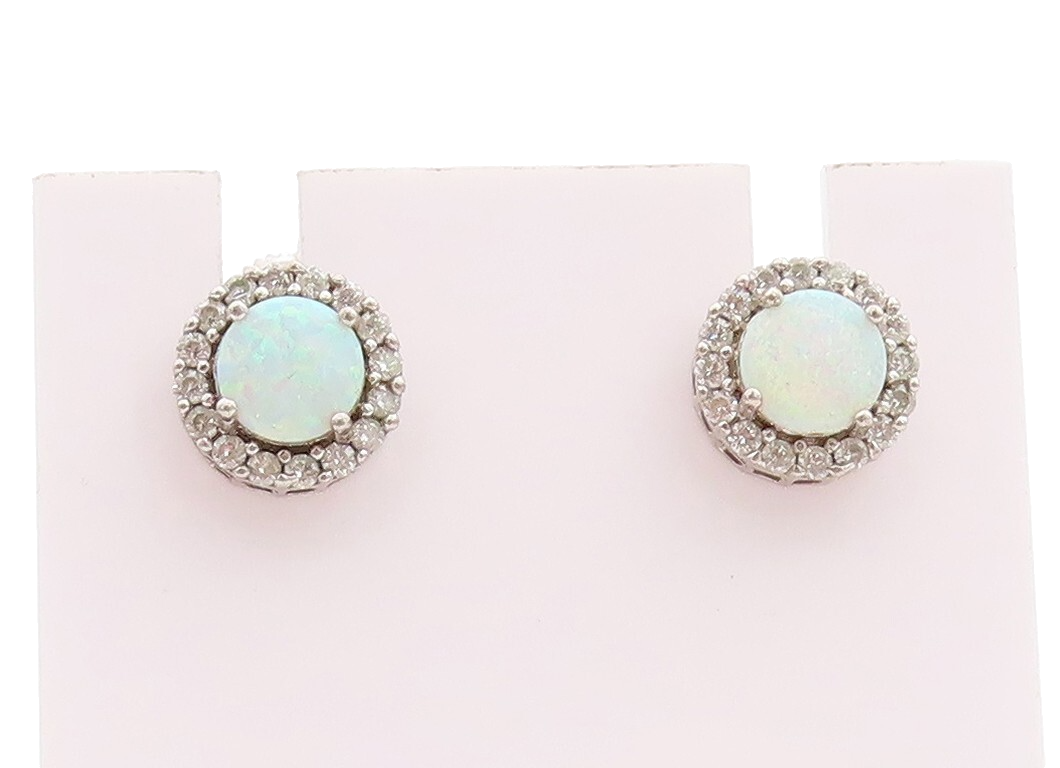 925 Sterling Silver Vintage Earrings Oval Fire Opal Halo CZ  EG13252