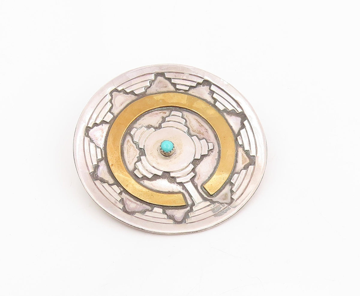 925 Sterling Silver Vintage Brooch Pin NAVAJO GILBERT MORGAN Turquoise  BP12209