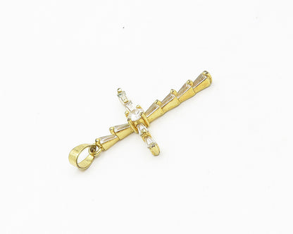 925 Sterling Silver  Topaz Shiny Gold Plated Religious Cross Pendant  PT13863