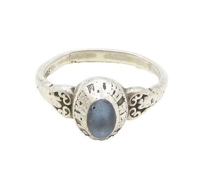 JOSTENS 925 Sterling Silver  Vintage Blue Stone Swirl Band Ring Sz 7  RG15865