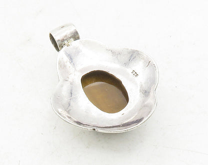 925 Sterling Silver  Vintage Cabochon Cut Tiger's Eye Shiny Pendant  PT9964
