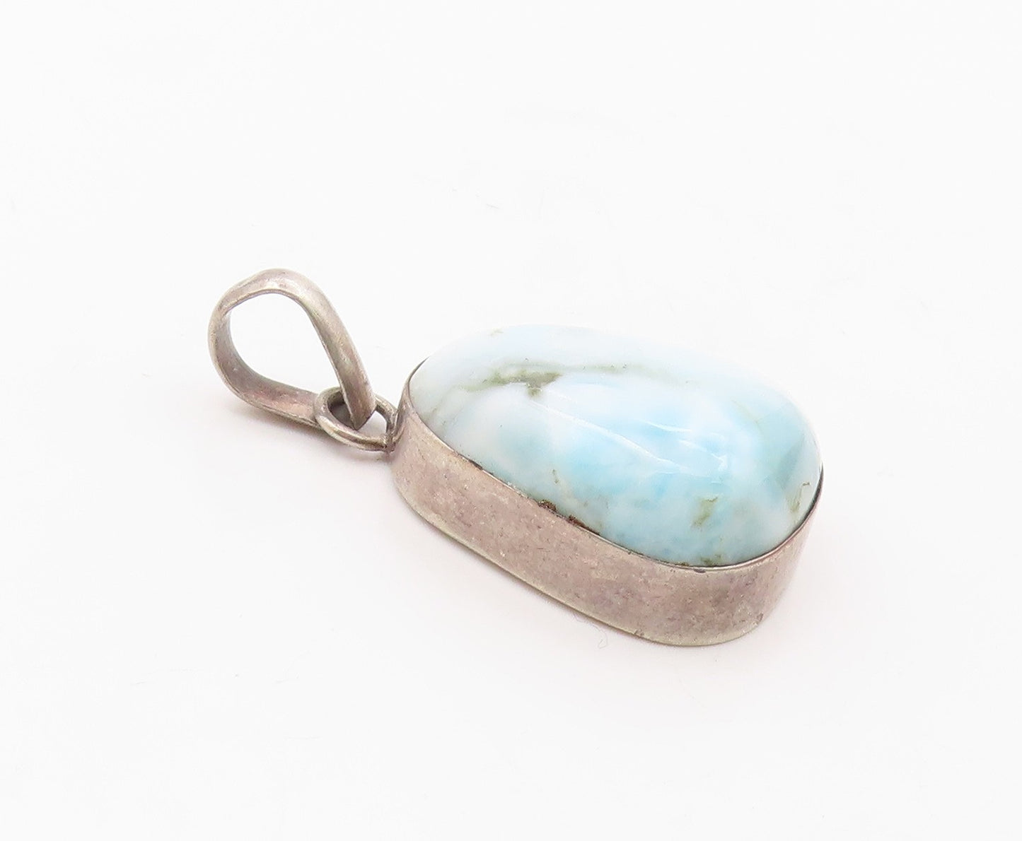 925 Sterling Silver  Vintage Cabochon Cut Larimar Smooth Pendant  PT10979