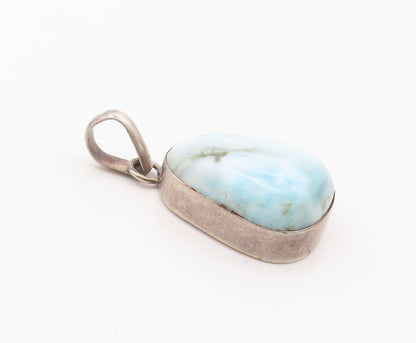 925 Sterling Silver  Vintage Cabochon Cut Larimar Smooth Pendant  PT10979
