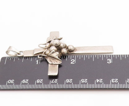 925 Sterling Silver Vintage Pendant TAXCO Grapevine Religious Cross  PT24948