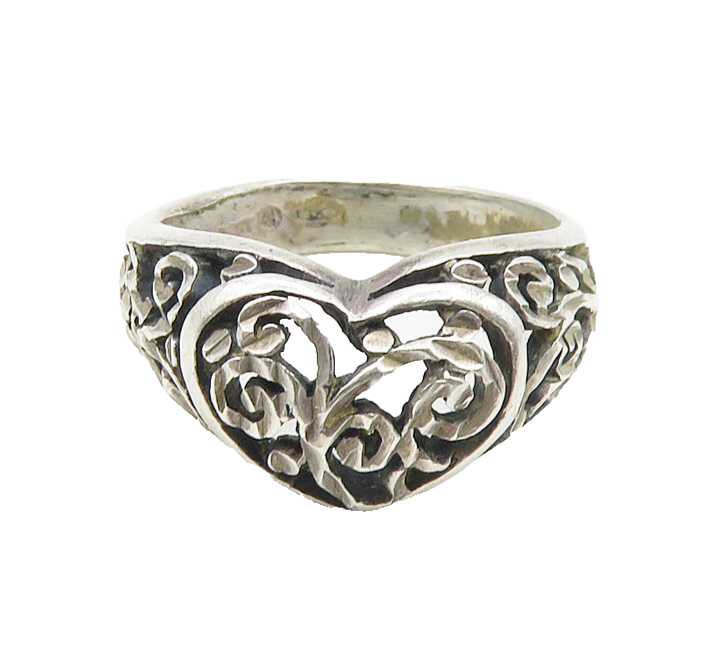 925 Sterling Silver  Vintage Shiny Swirl Love Heart Band Ring Sz 6  RG18495