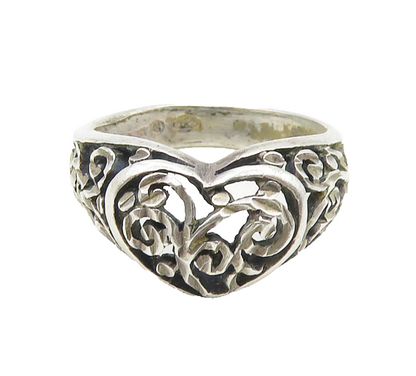 925 Sterling Silver  Vintage Shiny Swirl Love Heart Band Ring Sz 6  RG18495