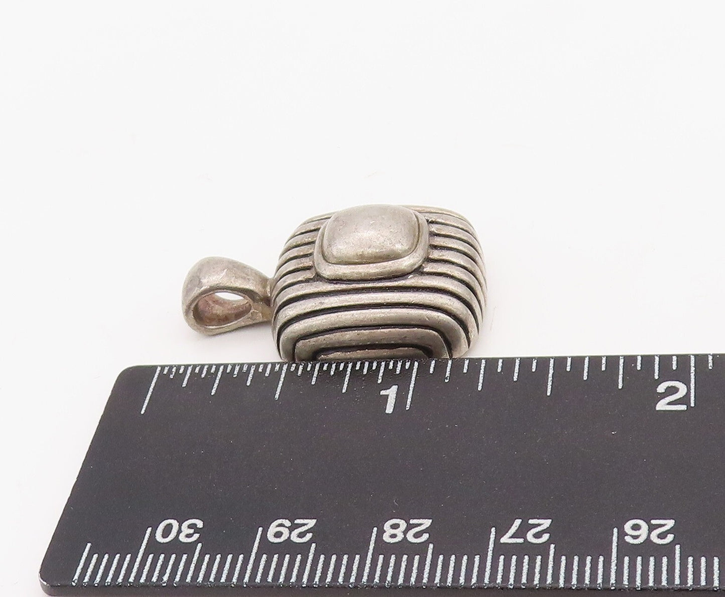 925 Sterling Silver Vintage Pendant ESPO SIG Solid Square Grooved Design PT23539