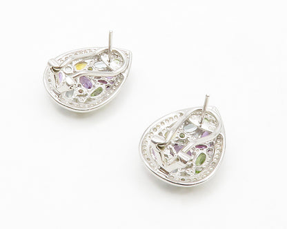 925 Sterling Silver Genuine Diamonds Pearls & Multi Stone Earrings EG6946