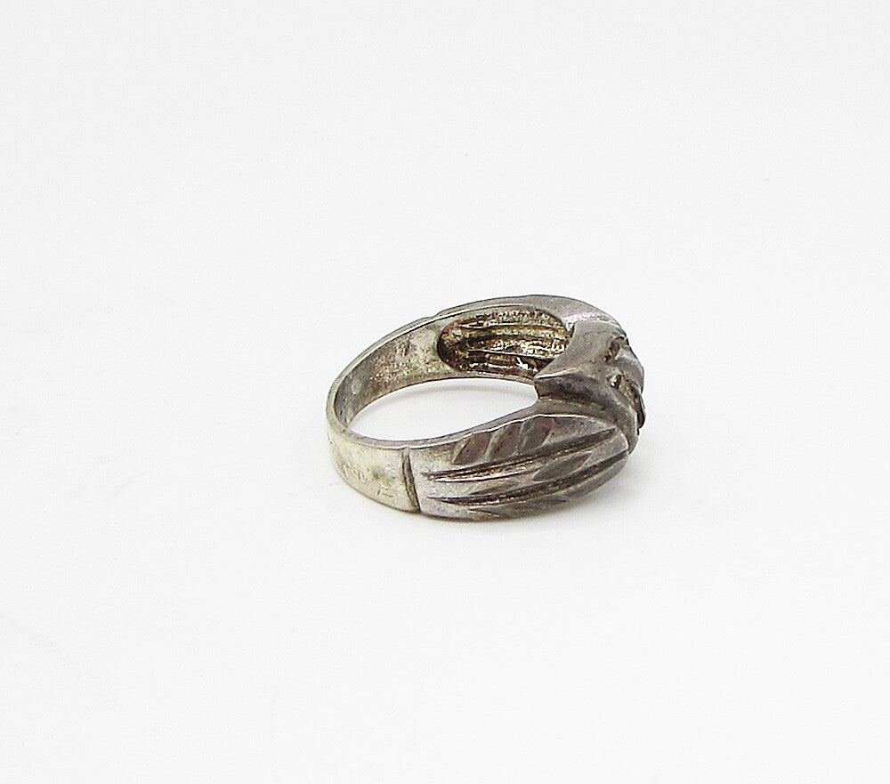 925 Sterling Silver  Vintage Dark Tone Etching Detail Band Ring Sz 7.5  RG3091