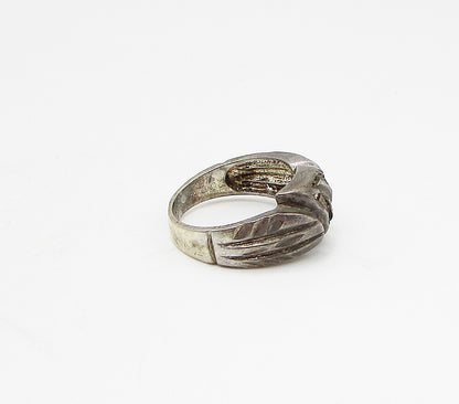 925 Sterling Silver  Vintage Dark Tone Etching Detail Band Ring Sz 7.5  RG3091