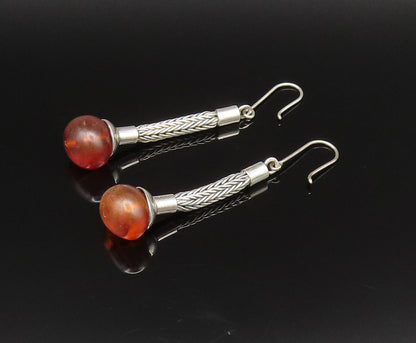 925 Sterling Silver  Vintage Foxtail Chain Baltic Amber Earrings  EG12129