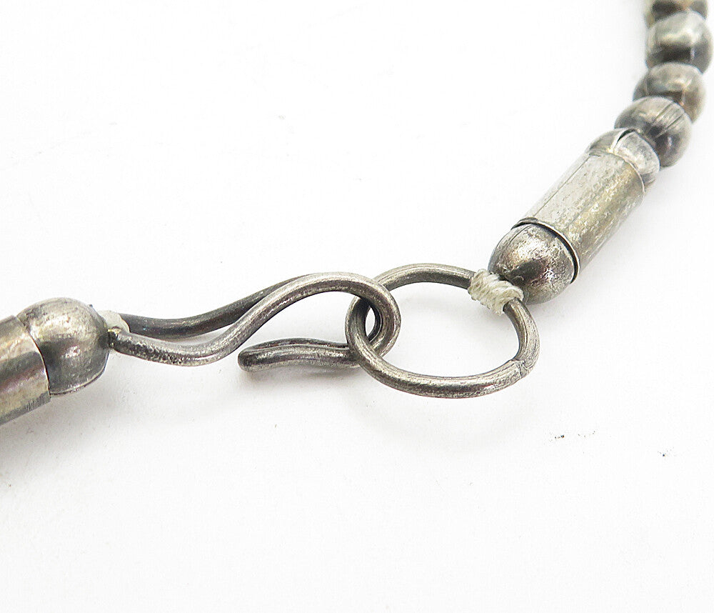925 Sterling Silver  Vintage Antique Dark Tone Beaded Chain Necklace  NE1488